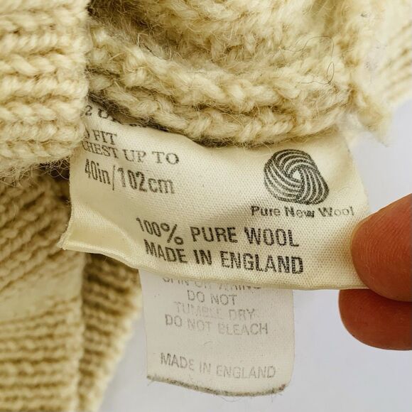 VTG Fisherman Sweater Men M Cream 100% Wool Chunky Cable Knit British Oarsman - Picture 4 of 8